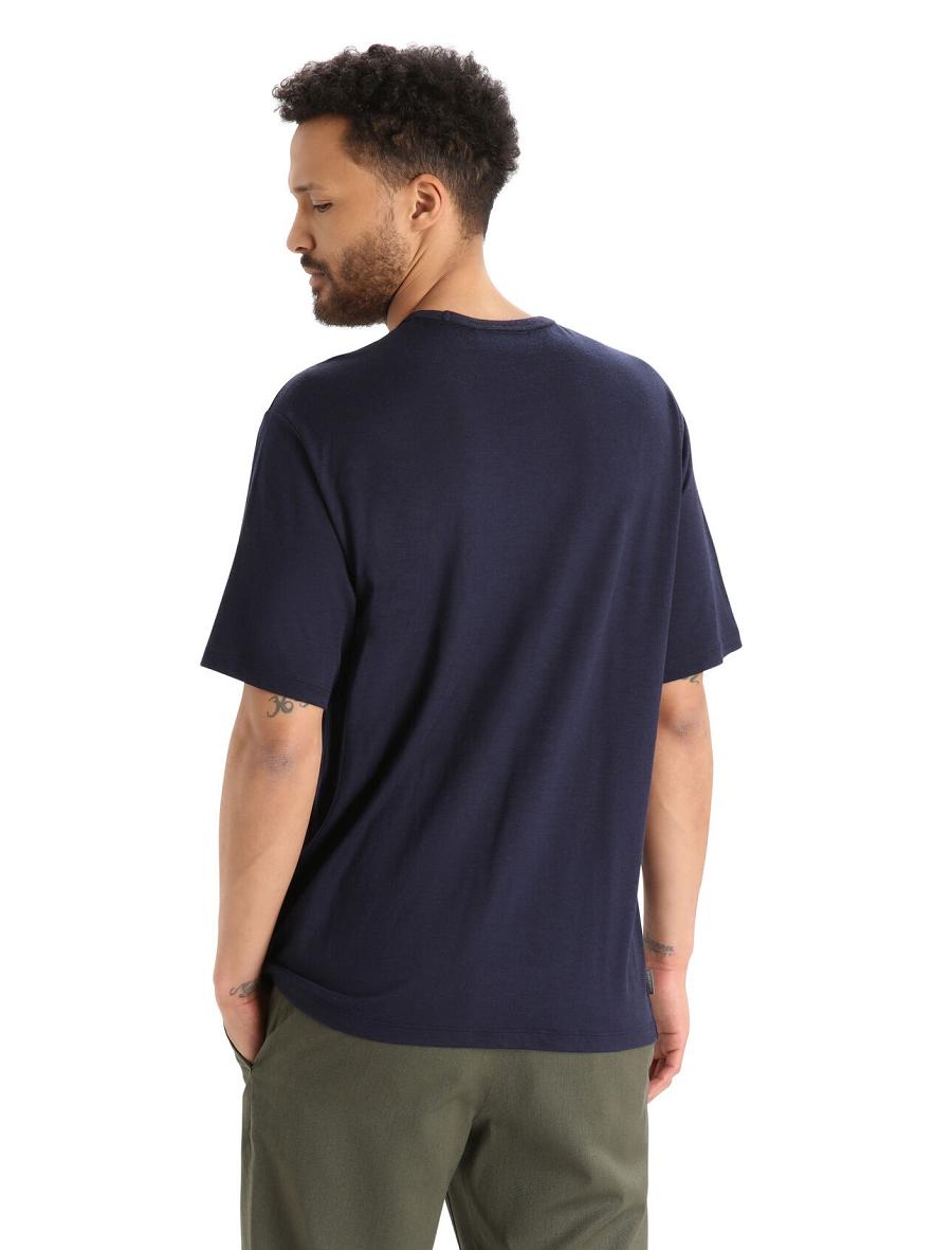 Midnight Navy Men's Icebreaker Merino Granary Short Sleeve Pocket T Shirts | USA 1156RVDW